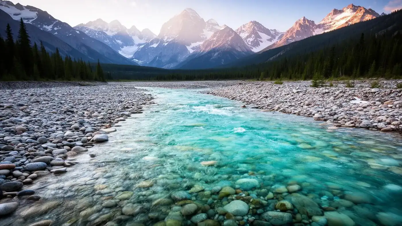 Crystal clear glacier-fed mountain stream in Northwest Montana