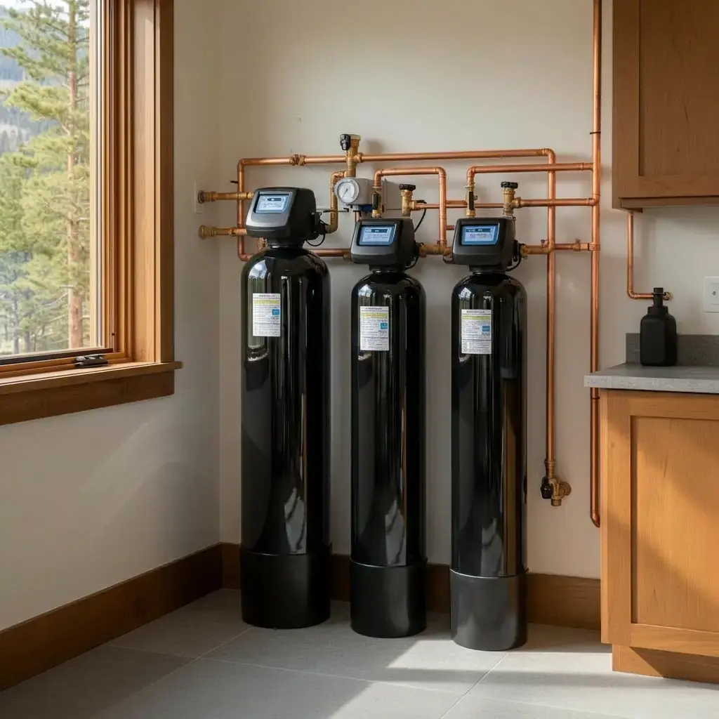 Professional water treatment system installation in a Montana home